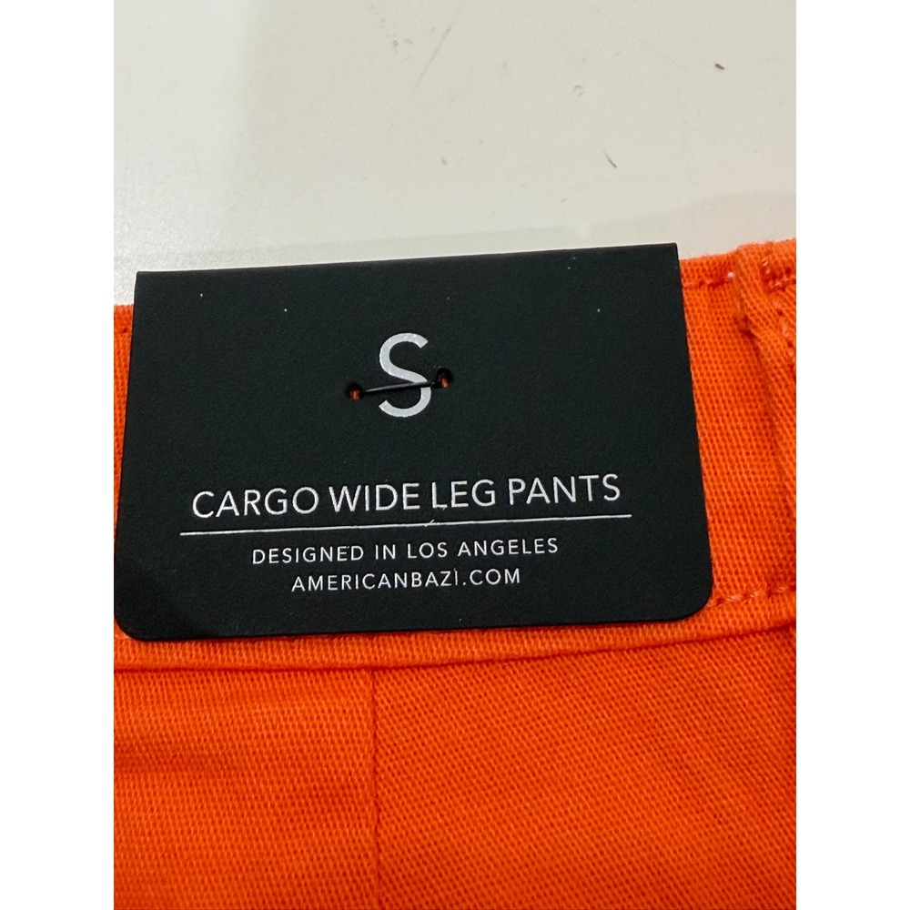 American Bazi Orange Cargo Wide Leg Pants High Rise Utility Grommet Straps Small - Picture 5 of 9